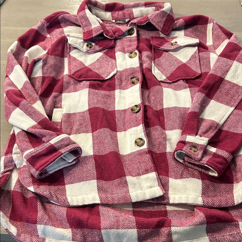 Shacket Red and White Plaid Button-Up Shirt